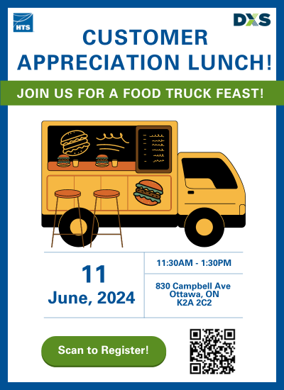 Image of a poster for the Ottawa Parts and Aftermarket Customer Appreciation Lunch. The image shows a picture of a food truck, the event details, and a QR code for registration.